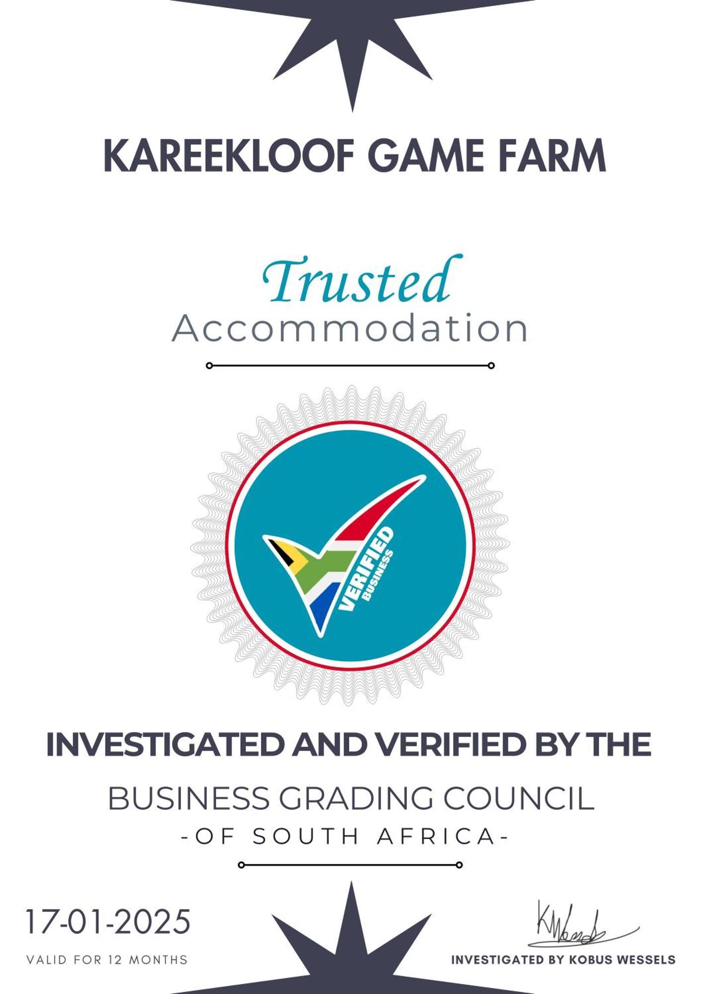 Kareekloof Game Farm Villa Derby Exterior photo